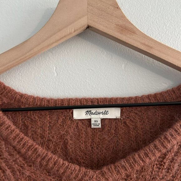 Madewell Alna V-Neck Sweater Womens Medium Orange Alpaca Blend Cable Knit Crop - Picture 5 of 6